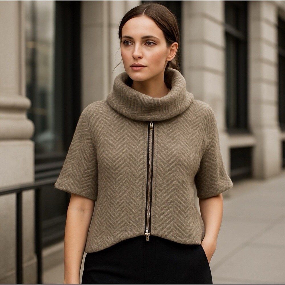 Shui Chen Pullover Sweater Sz XS/S Chunky Wool Alpaca Leather Old‎ Money Classic